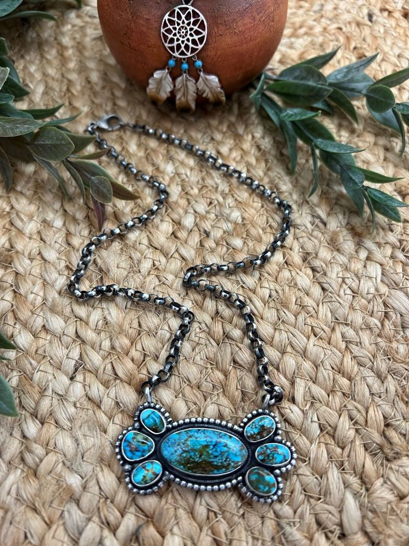 Rena Shelly Kingman Turquoise Cluster Bar Necklaces - Sunset Turquoise Mountain
