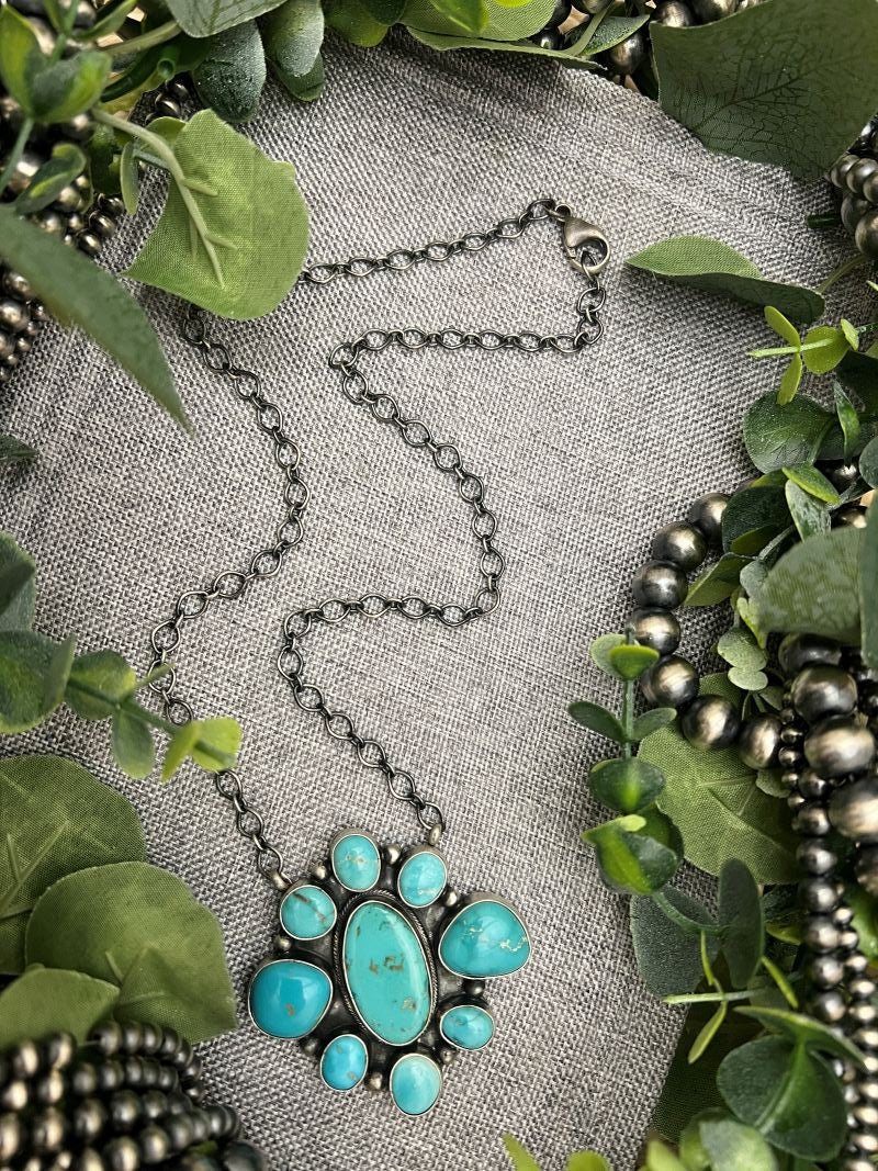Rosita Calladitto Turquoise Cluster Bar Necklace - Sunset Turquoise Mountain
