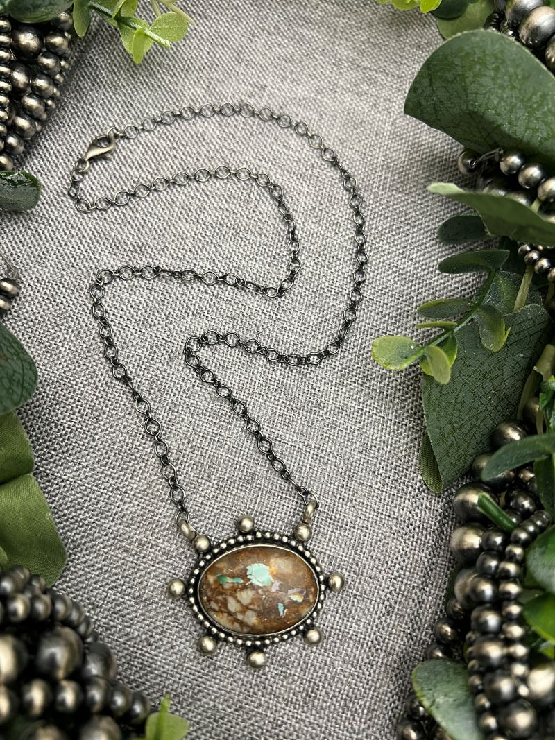 Royston Boulder Turquoise Oval Bar Necklace - Sunset Turquoise Mountain