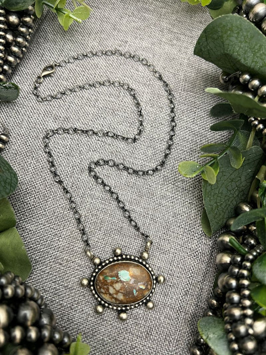Royston Boulder Turquoise Oval Bar Necklace - Sunset Turquoise Mountain