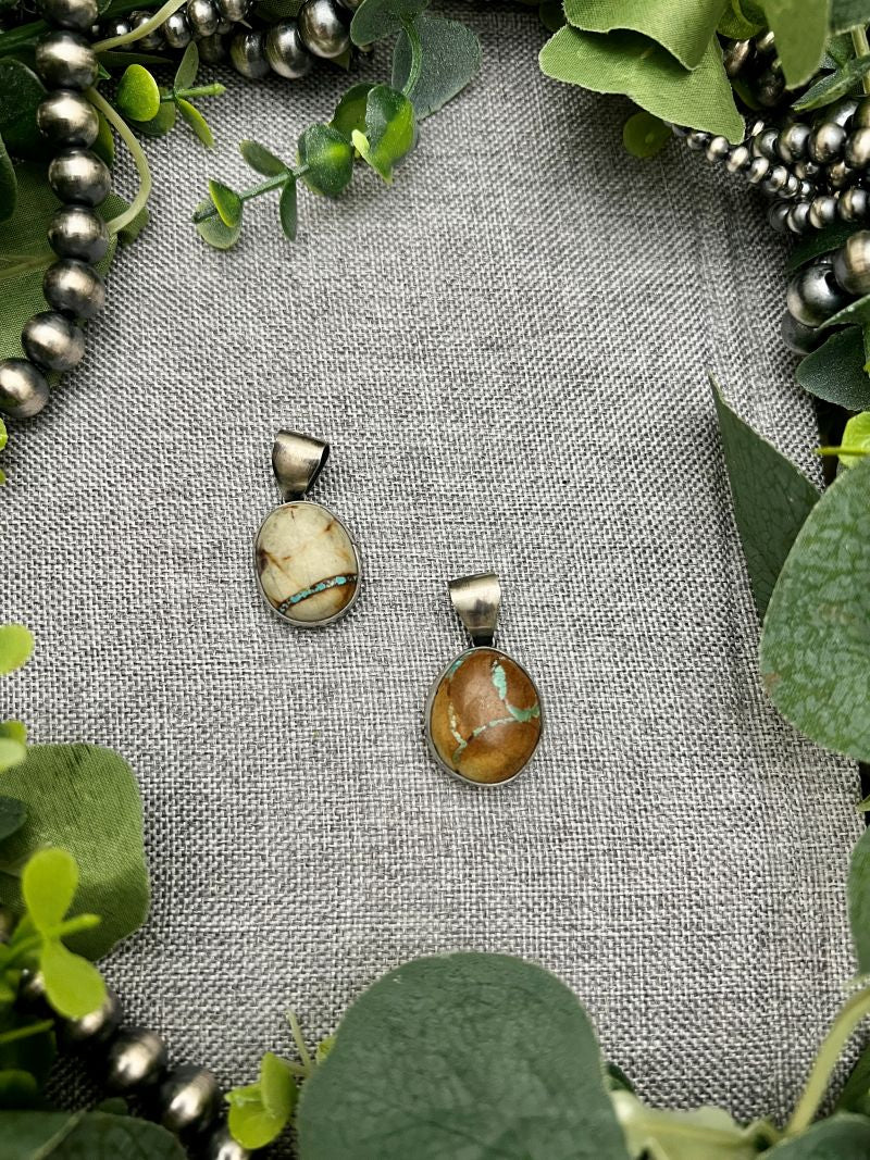 Royston Boulder Turquoise Stamped Bezel Pendants - Sunset Turquoise Mountain