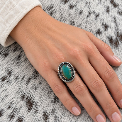 Royston Turquoise Ring by Dave Skeets — lifestyle (approximate worn scale)