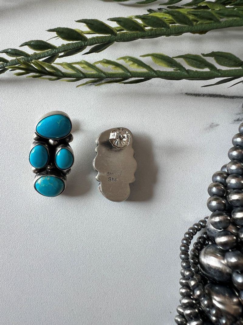 Sheila Becenti 4 - stone Turquoise Post Earrings - Sunset Turquoise Mountain
