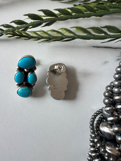 Sheila Becenti 4 - stone Turquoise Post Earrings - Sunset Turquoise Mountain