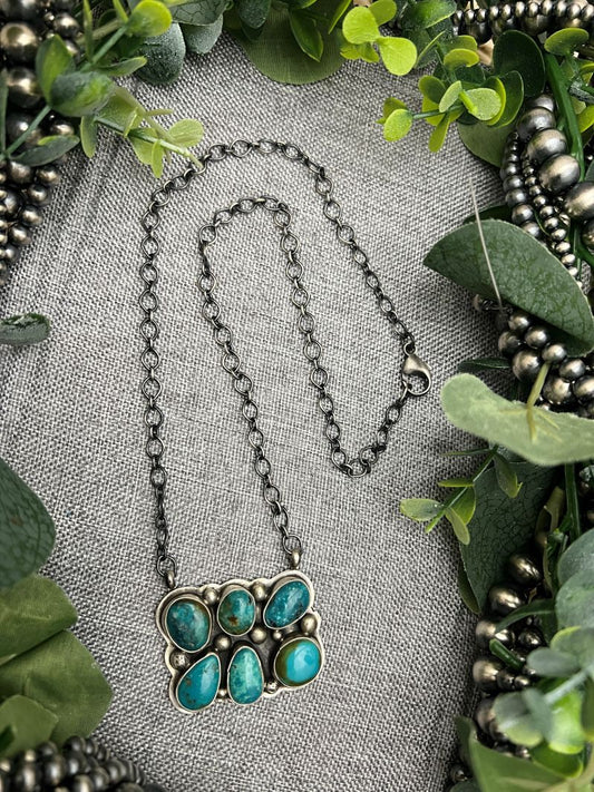 Sheila Becenti 6 - stone Sonoran Turquoise Bar Necklace - Sunset Turquoise Mountain