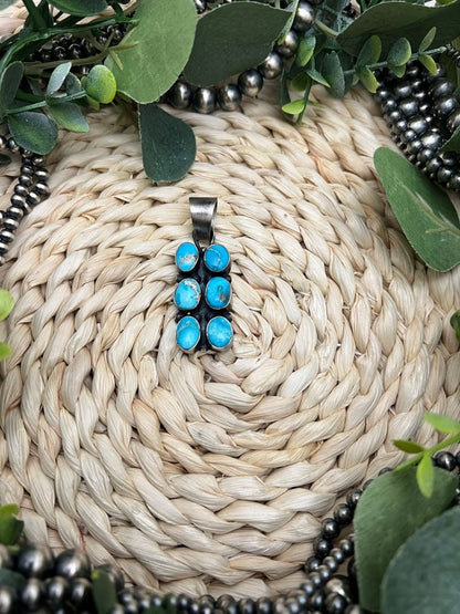Sheila Becenti 6 - stone Sonoran Turquoise Pendant - Sunset Turquoise Mountain
