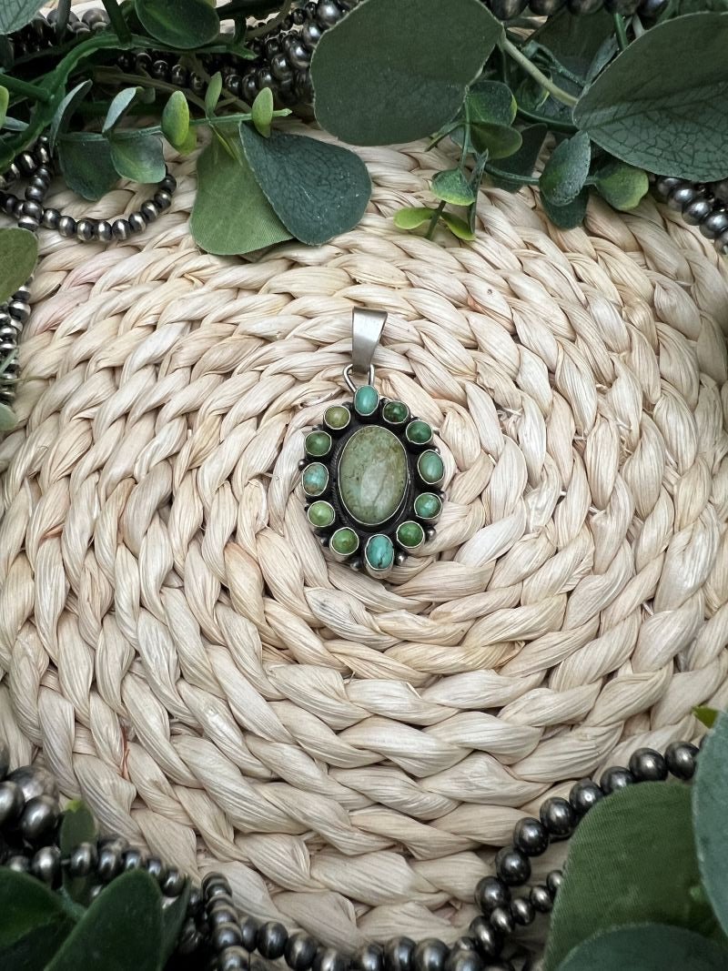 Sheila Becenti Sonoran Turquoise Cluster Pendant - Sunset Turquoise Mountain