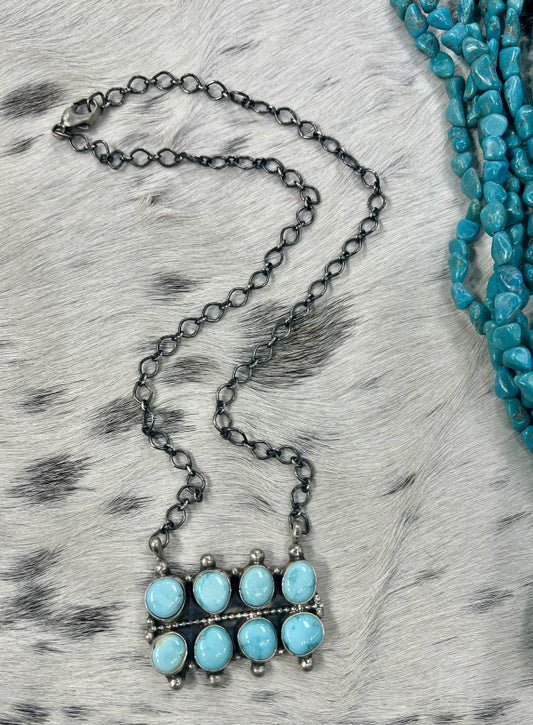 Sheila Becenti Turquoise 8 Stone Bar Necklace - Sunset Turquoise Mountain