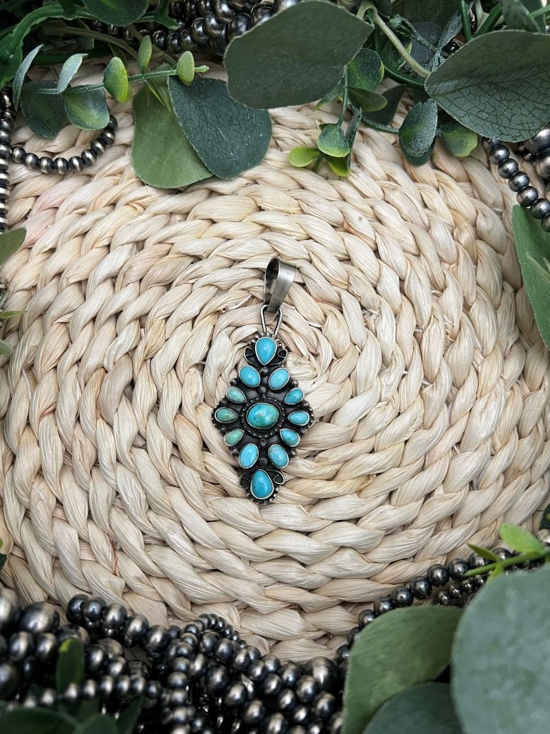 Sheila Becenti Turquoise Mine 8 Cluster Pendant - Sunset Turquoise Mountain