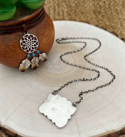 Sheila Tso Navajo Artist 6 Stone Turquoise Bar Necklace 19.5" Chain Oxidized Sterling Silver - Sunset Turquoise Mountain