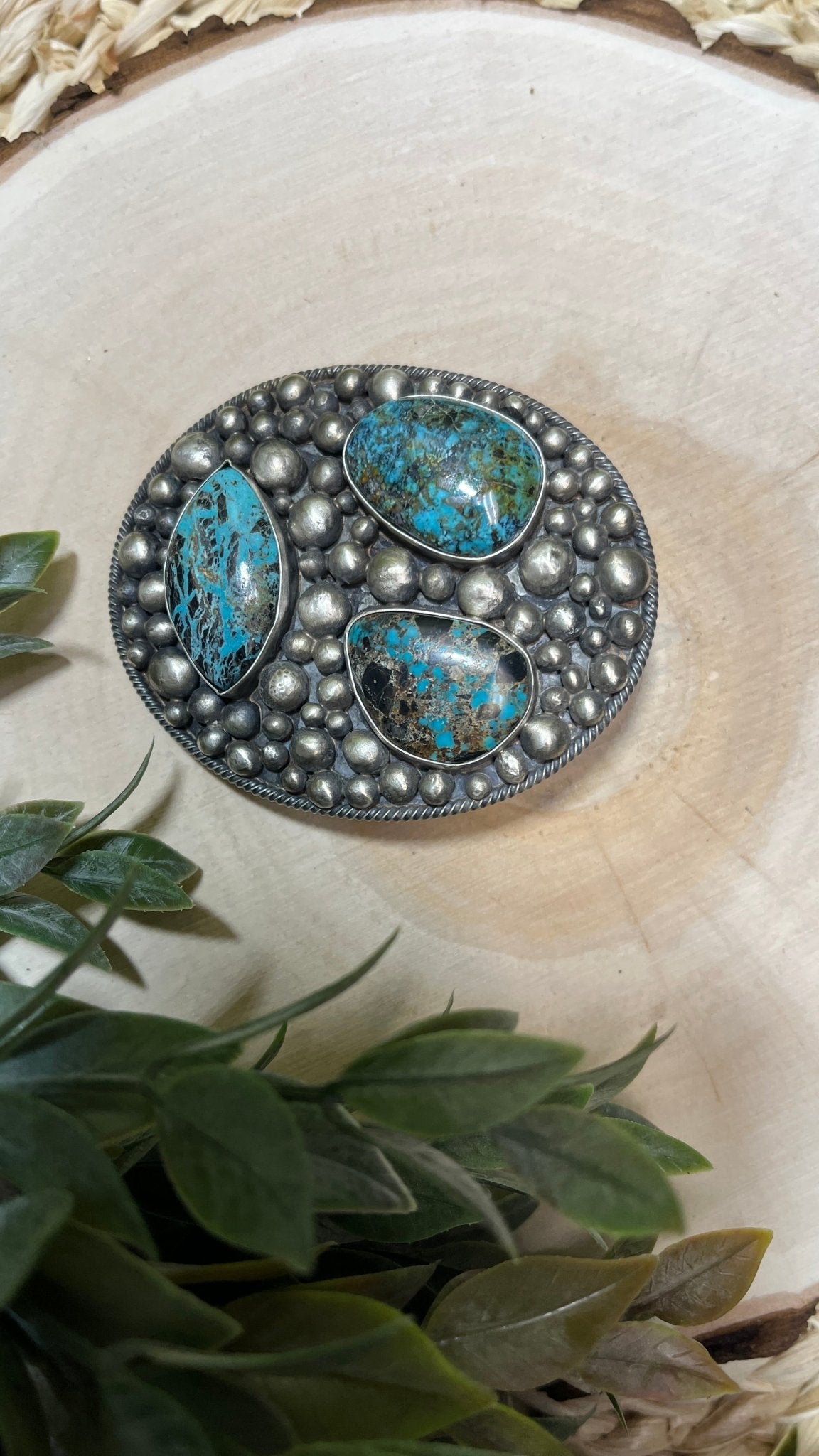 Sierra Nevada Turquoise 3 Stone Buckle - Sunset Turquoise Mountain