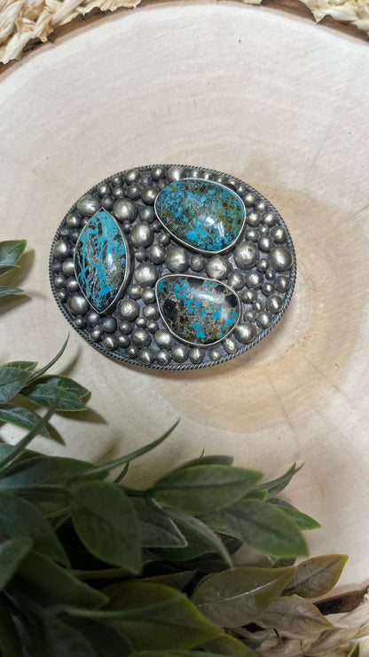 Sierra Nevada Turquoise 3 Stone Buckle - Sunset Turquoise Mountain