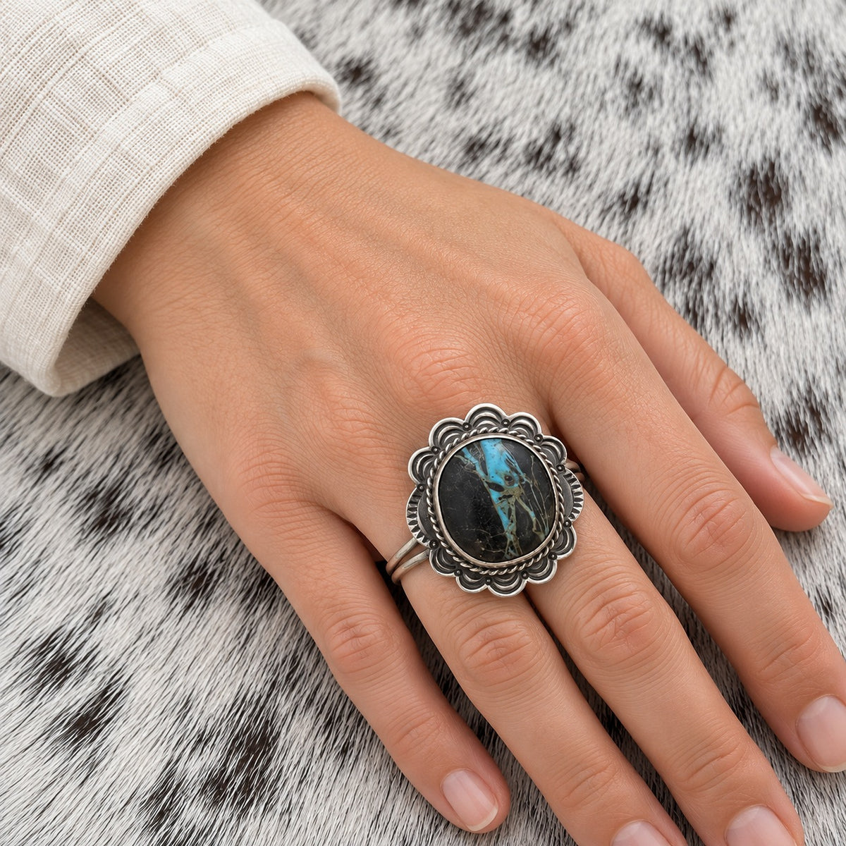 Sierra Nevada Turquoise Ring — lifestyle (approximate worn scale)