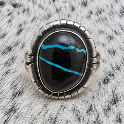 Sierra Nevada Turquoise Ring by Dave Skeets — closeup