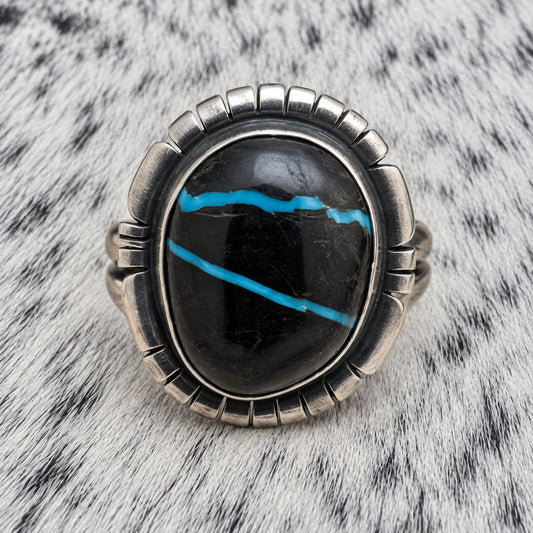 Sierra Nevada Turquoise Ring by Dave Skeets — closeup