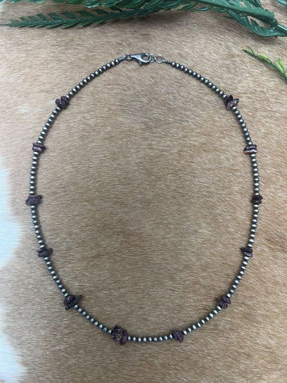 Silver Desert Pearls & Purple Spiny Oyster Chips Necklace - Sunset Turquoise Mountain