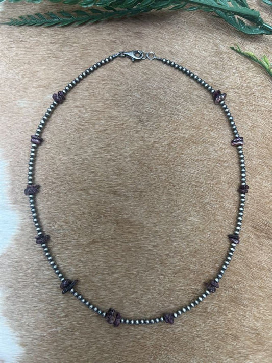 Silver Desert Pearls & Purple Spiny Oyster Chips Necklace - Sunset Turquoise Mountain