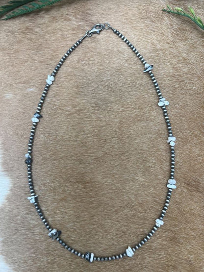 Silver Desert Pearls & White Buffalo Chips Necklace - Sunset Turquoise Mountain