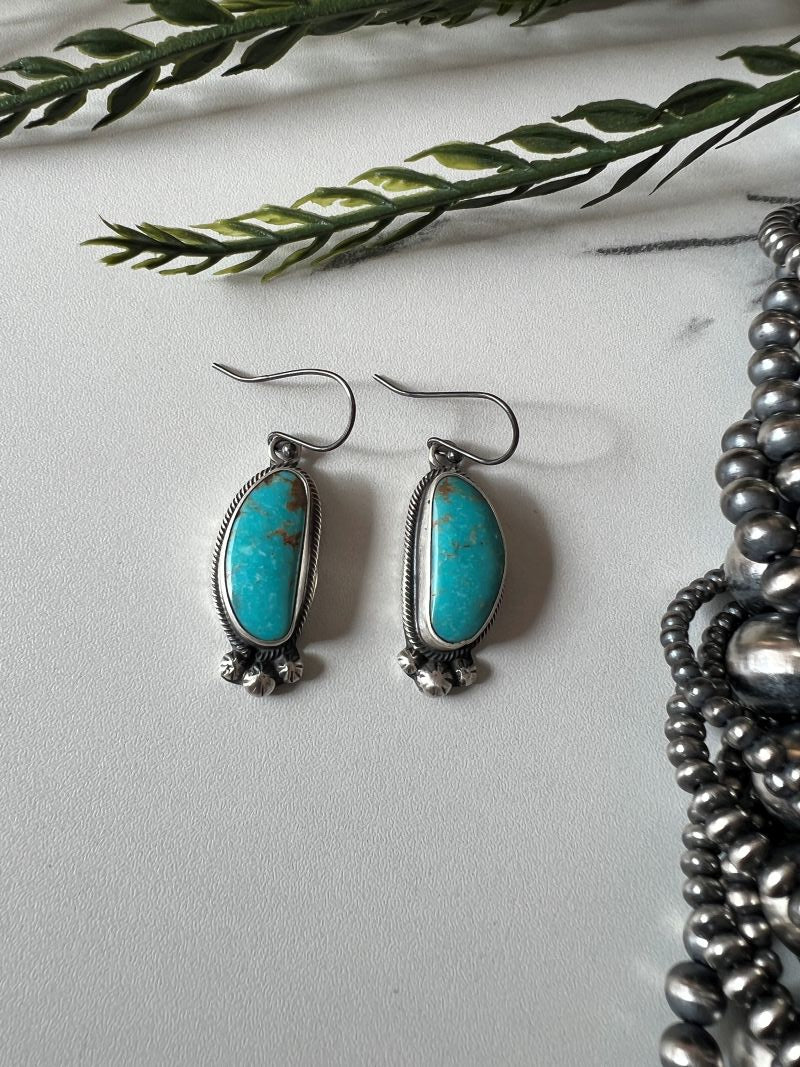 Sonoran Turquoise Dangle Wire Earrings - Sunset Turquoise Mountain