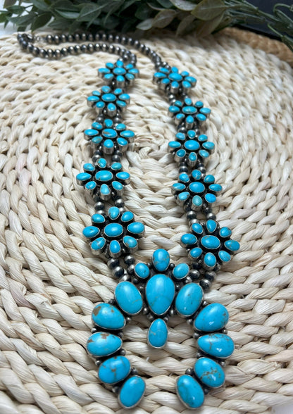 Sonoran Turquoise Large Cluster Squash Blossom and Earrings - Sunset Turquoise Mountain