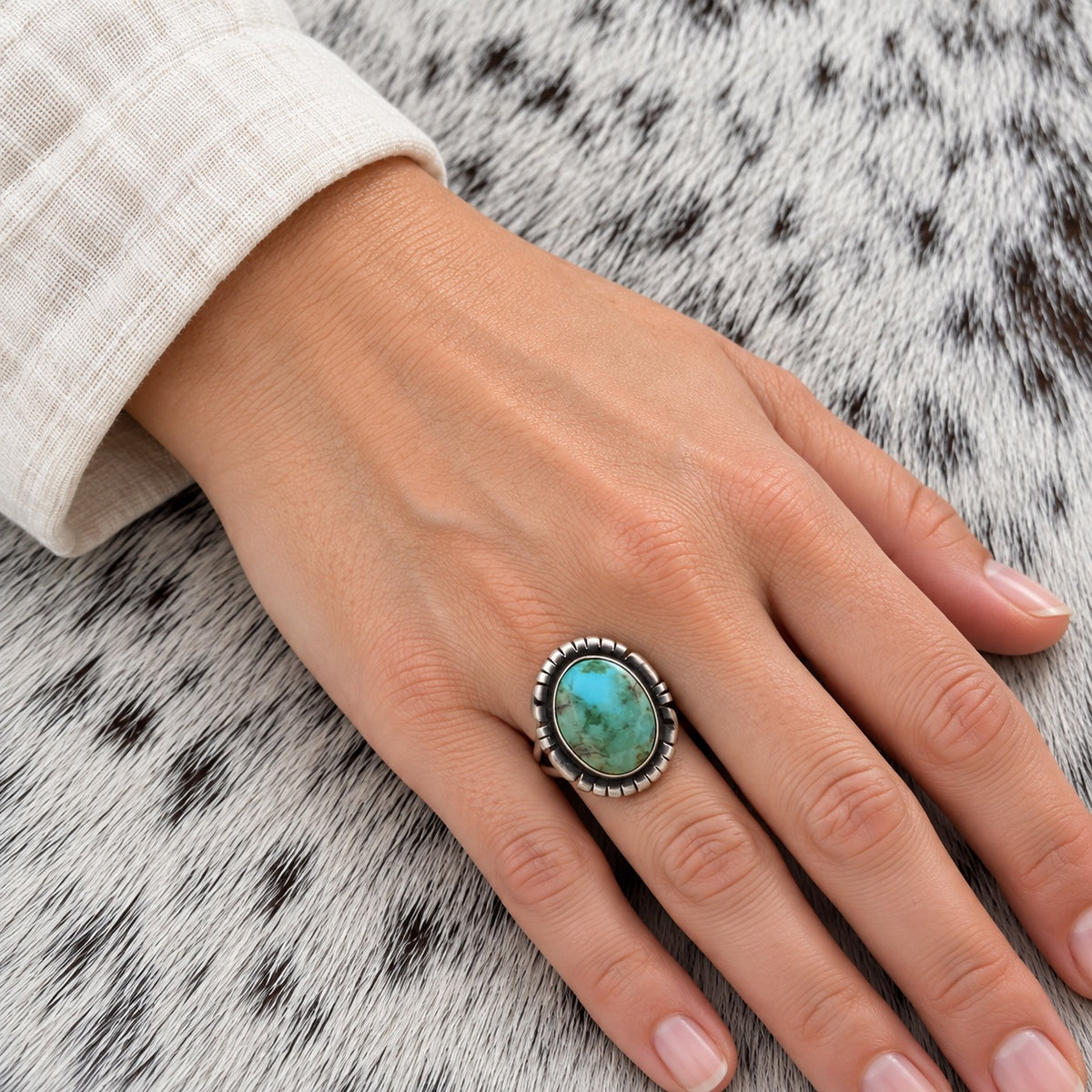 Sonoran Turquoise Oval Ring — lifestyle (approximate worn scale)