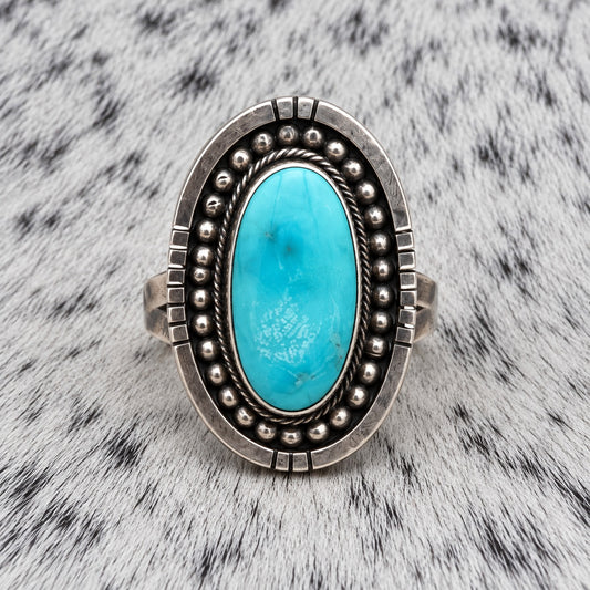 Sonoran Turquoise Oval Ring by Dan Benally — front