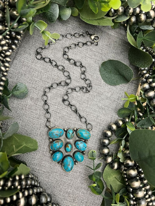 Theresa Smith 9 stone Turquoise Cluster Bar Necklace - Sunset Turquoise Mountain