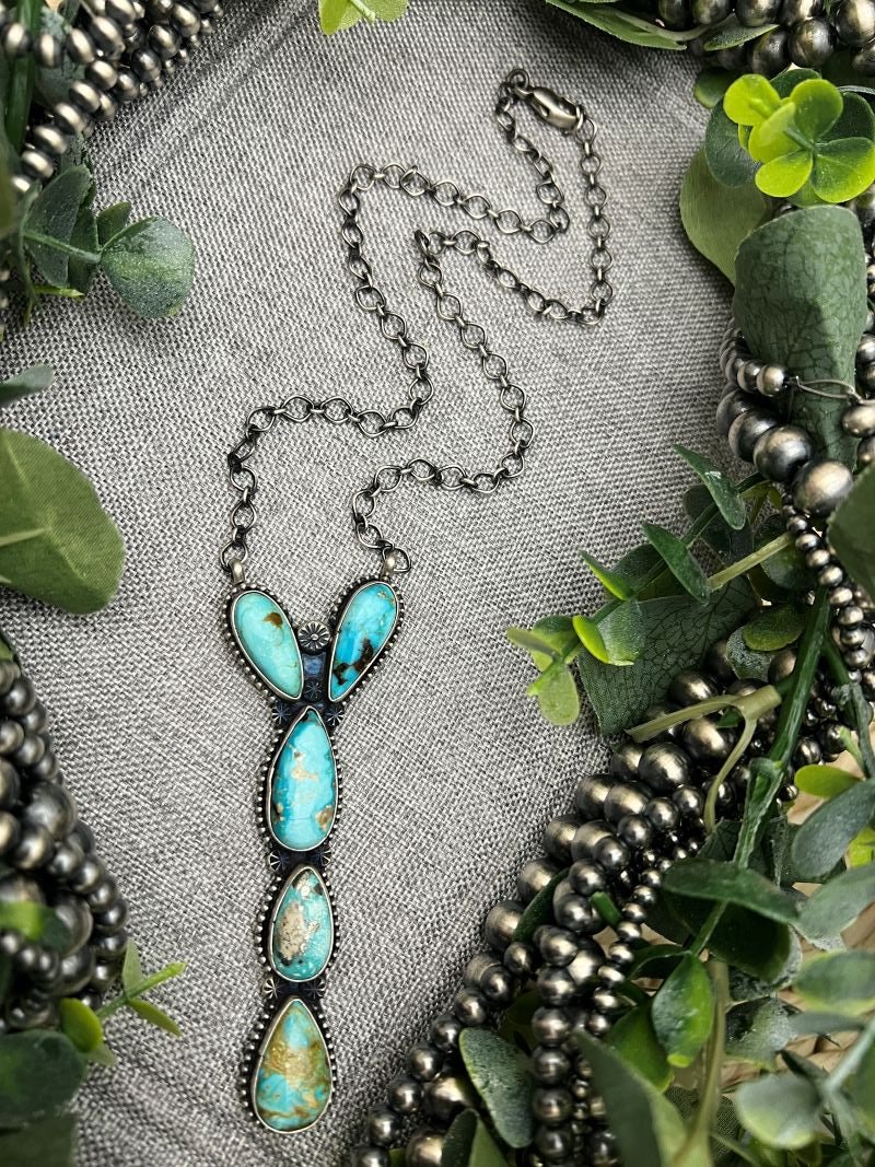 Travis Jim 5 - stone Turquoise Cluster Bar Necklace (Copy) - Sunset Turquoise Mountain