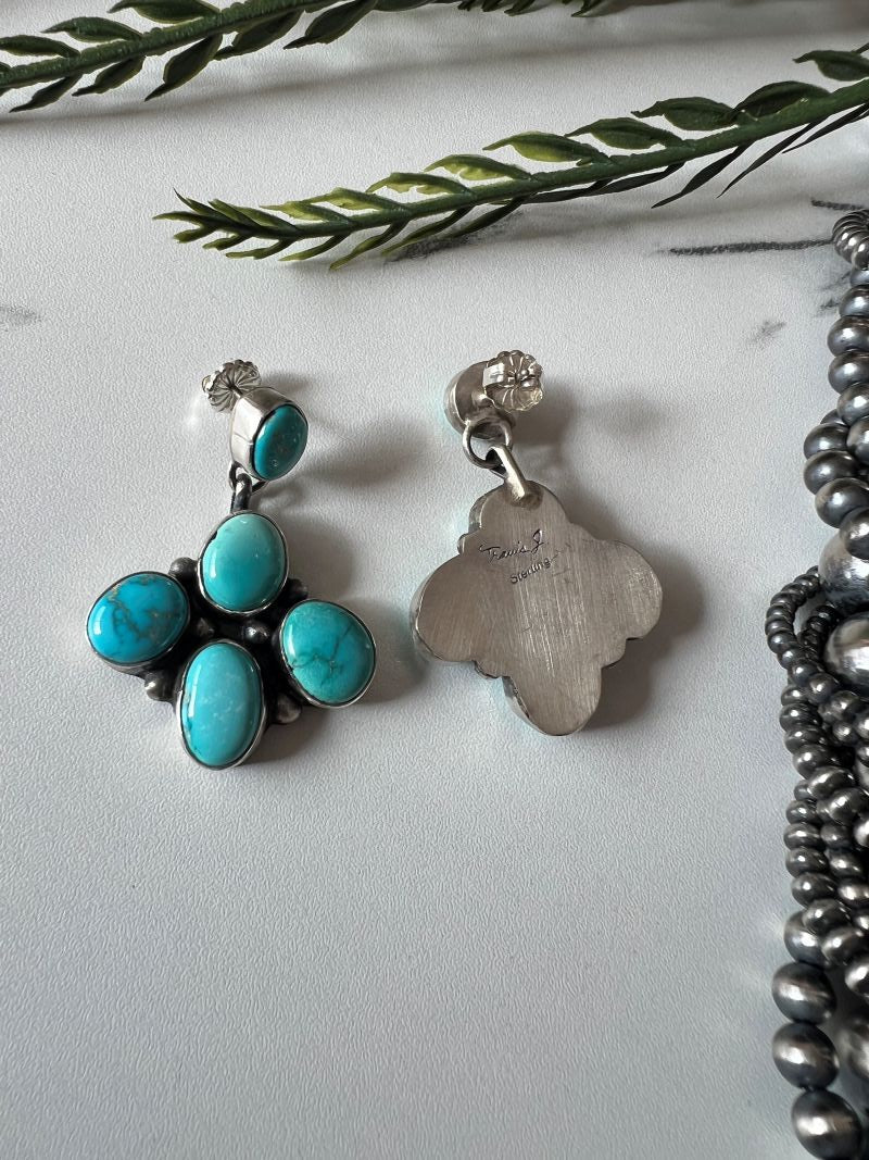 Travis Jim 5 - stone Turquoise Dangle Earrings - Sunset Turquoise Mountain