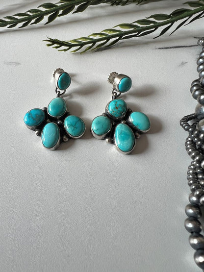 Travis Jim 5 - stone Turquoise Dangle Earrings - Sunset Turquoise Mountain