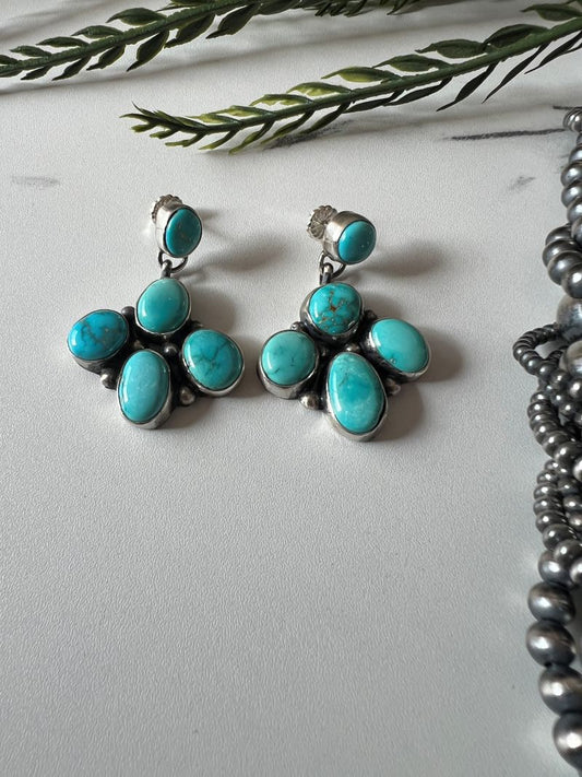 Travis Jim 5 - stone Turquoise Dangle Earrings - Sunset Turquoise Mountain
