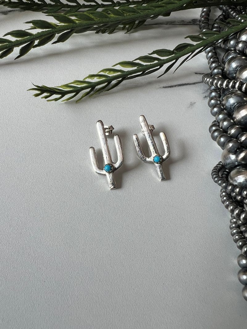 Turquoise Cactus Post Earrings - Sunset Turquoise Mountain
