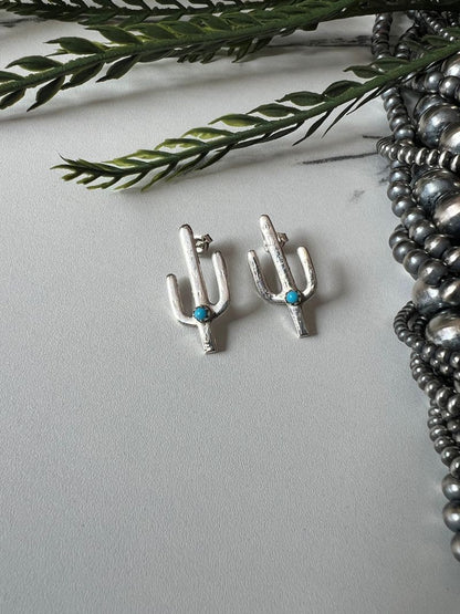 Turquoise Cactus Post Earrings - Sunset Turquoise Mountain