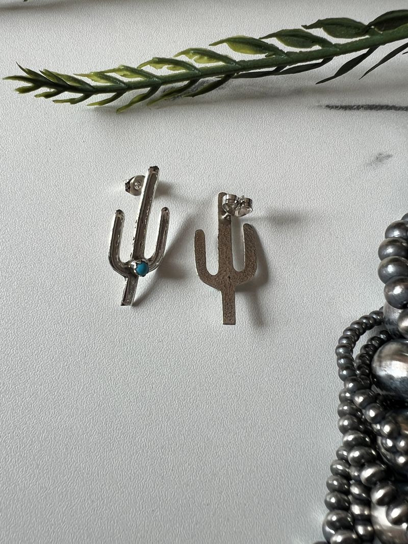 Turquoise Cactus Post Earrings - Sunset Turquoise Mountain