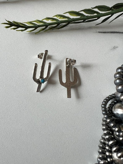 Turquoise Cactus Post Earrings - Sunset Turquoise Mountain