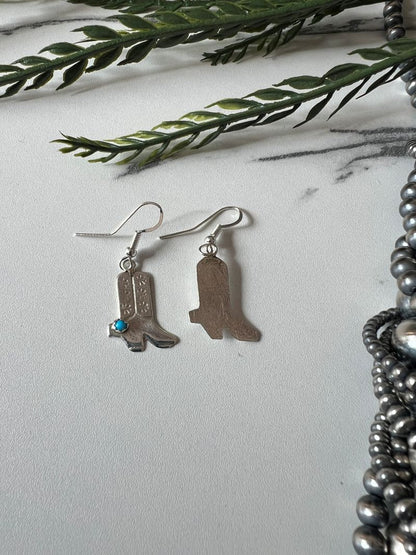 Turquoise Cowboy Boot Dangle Wire Earrings - Sunset Turquoise Mountain