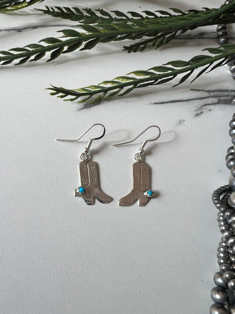 Turquoise Cowboy Boot Dangle Wire Earrings - Sunset Turquoise Mountain