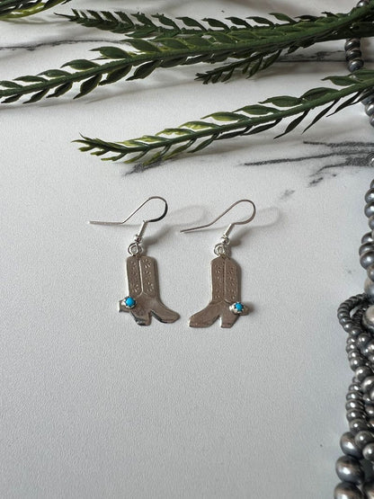 Turquoise Cowboy Boot Dangle Wire Earrings - Sunset Turquoise Mountain