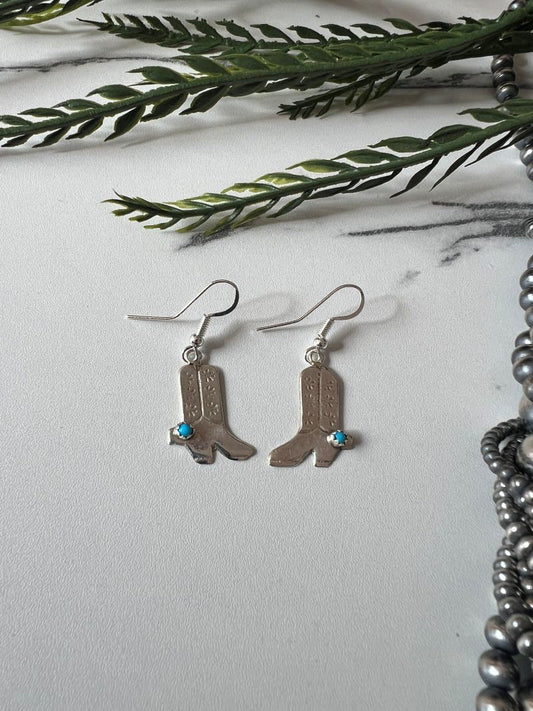 Turquoise Cowboy Boot Dangle Wire Earrings - Sunset Turquoise Mountain