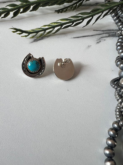 Turquoise Horse Shoe Post Earrings - Sunset Turquoise Mountain