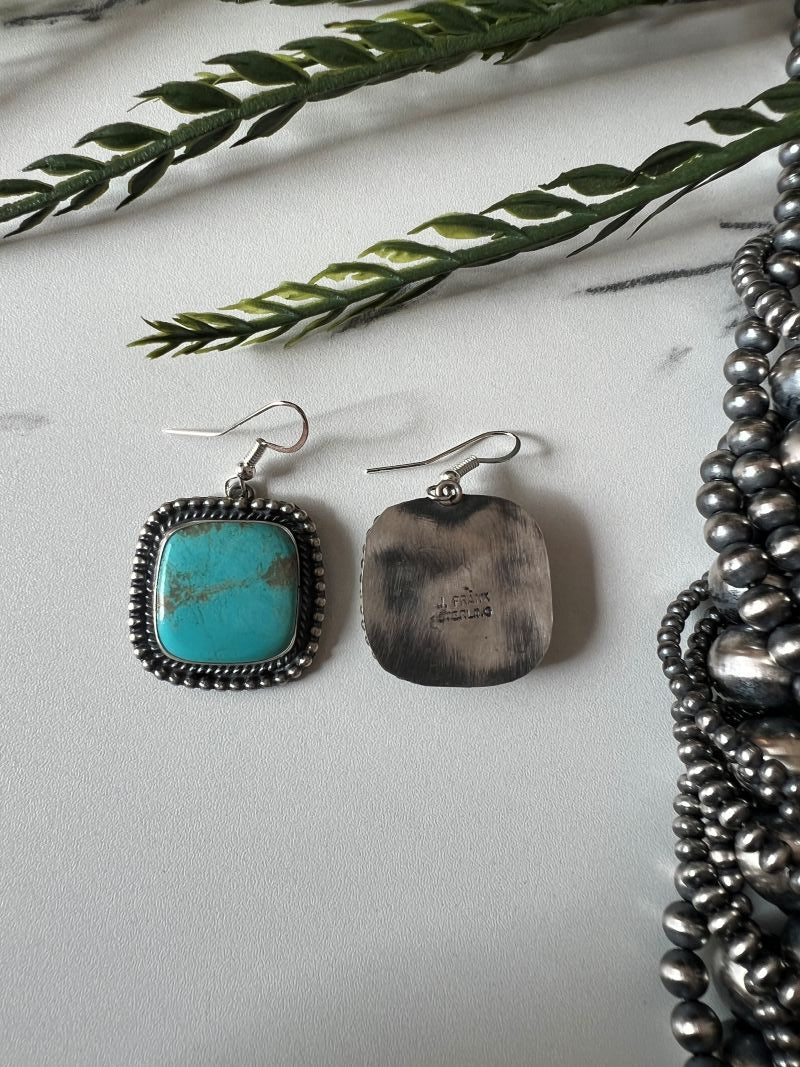 Turquoise Mine 8 Square Dangle Wire Earrings - Sunset Turquoise Mountain