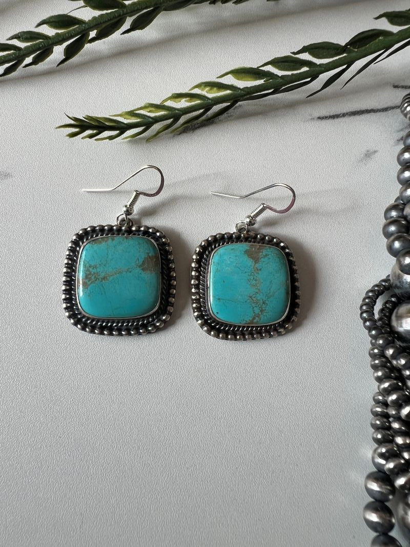 Turquoise Mine 8 Square Dangle Wire Earrings - Sunset Turquoise Mountain