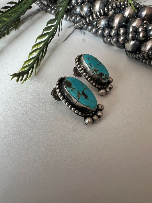 Turquoise Oval Post Earrings - Sunset Turquoise Mountain
