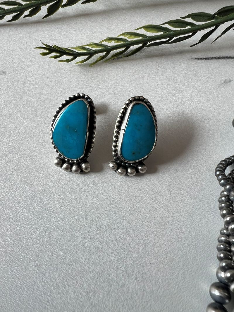 Turquoise Oval Post Earrings - Sunset Turquoise Mountain
