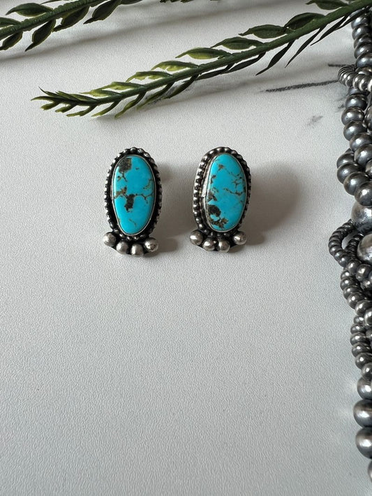 Turquoise Oval Post Earrings - Sunset Turquoise Mountain