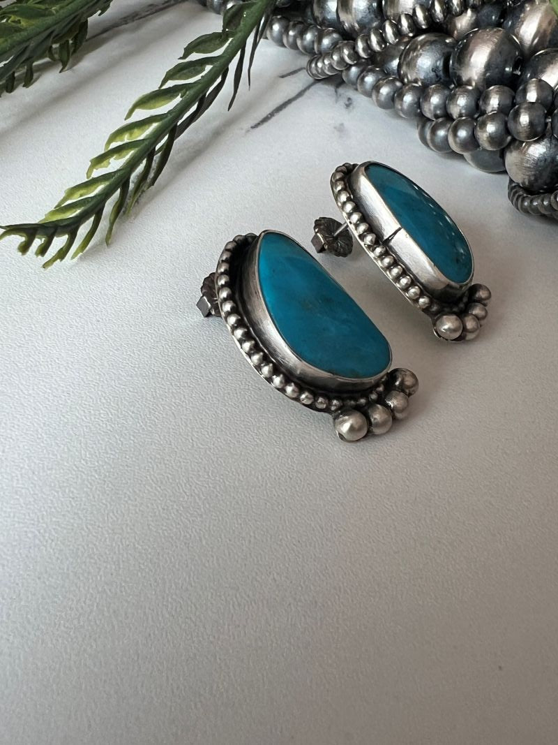 Turquoise Oval Post Earrings - Sunset Turquoise Mountain