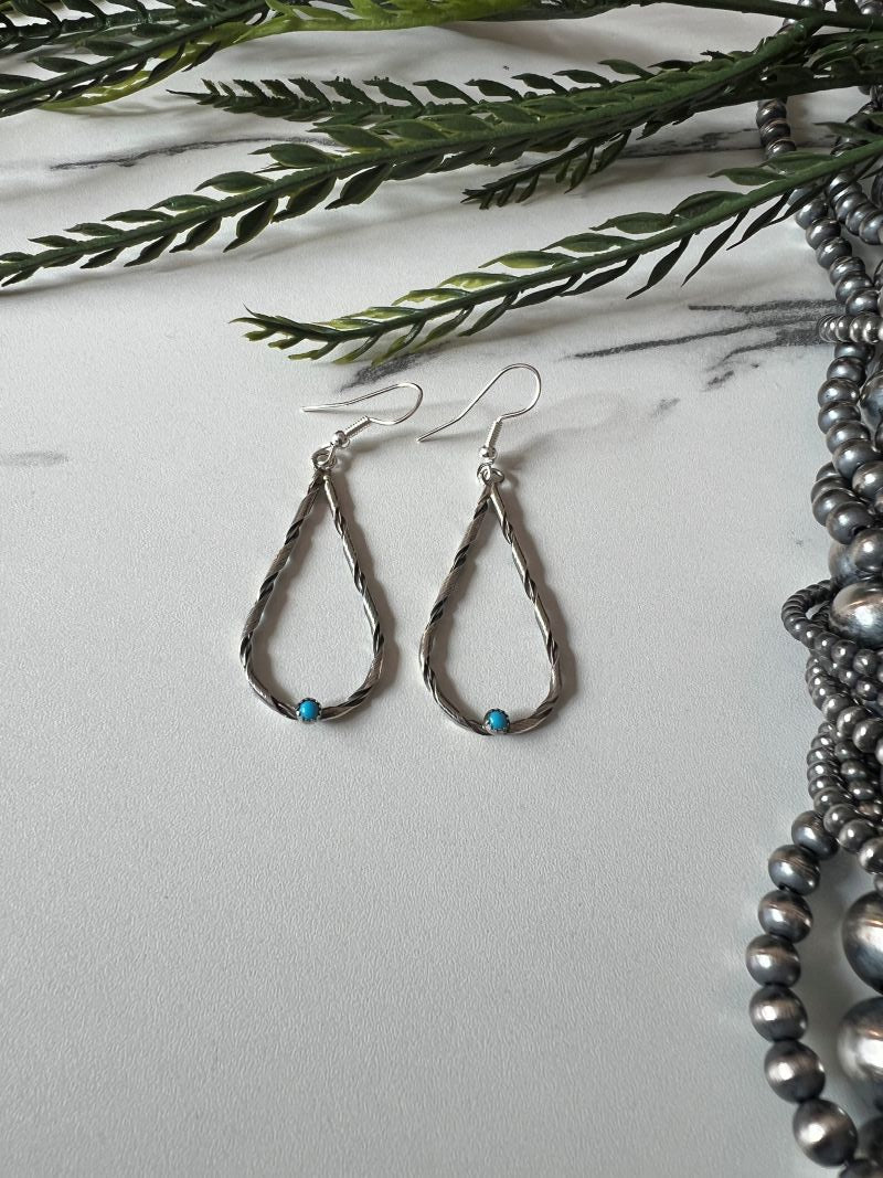 Turquoise Twisted Tear Drop Dangle Wire Earrings - Sunset Turquoise Mountain