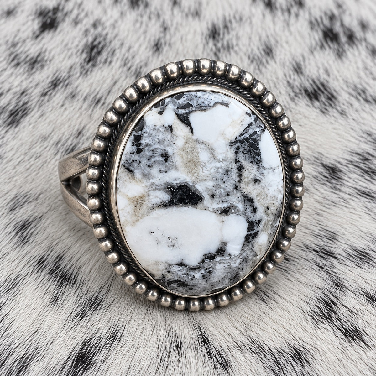 White Buffalo Adjustable Rings — ring 1, closeup