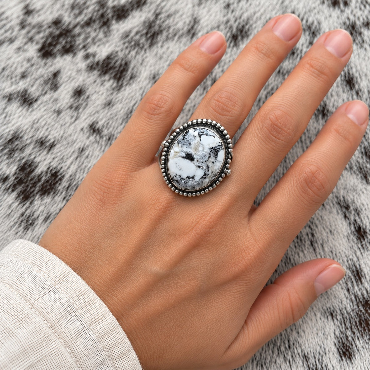 White Buffalo Adjustable Rings — ring 1, lifestyle, worn scale approximate