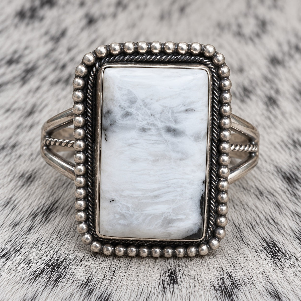 White Buffalo Adjustable Rings — ring 6, closeup